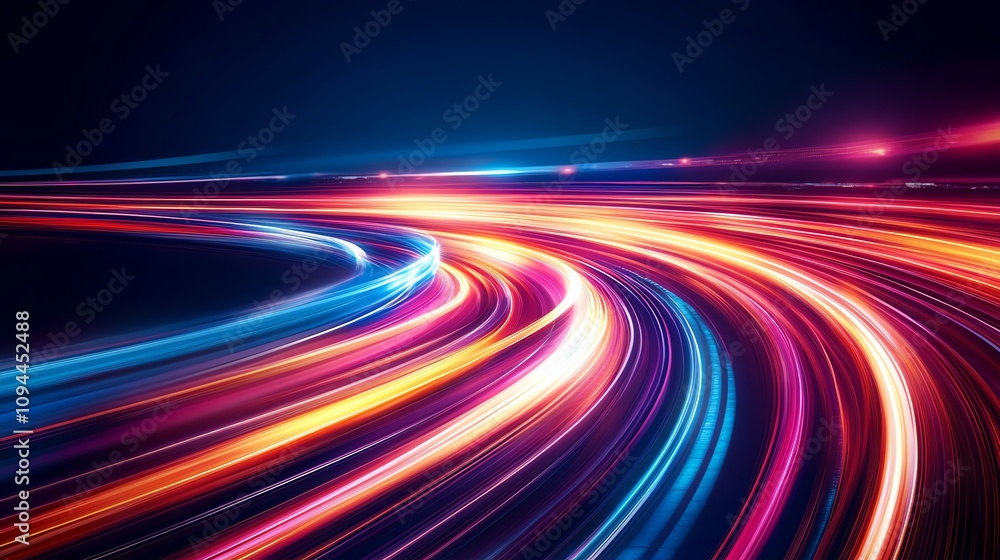 Colorful light trails in motion on dark background. Colorful light trails in motion on dark background.