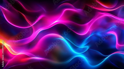 Colorful abstract waves in neon light display.