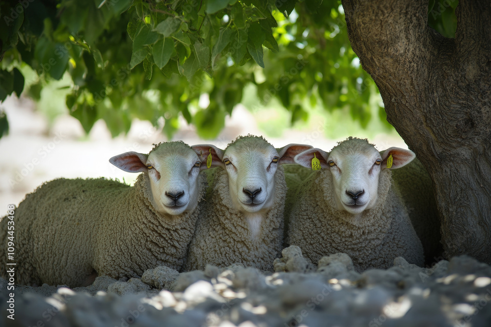Fototapeta premium Sheep Resting Under a Tree at Sunset