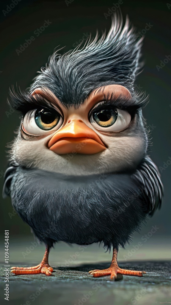 A cartoon-style bird with exaggerated features and a bold expression. A cartoon-style bird with exaggerated features and a bold expression.