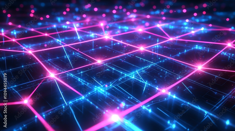 Futuristic digital grid with neon lights. Futuristic digital grid with neon lights.