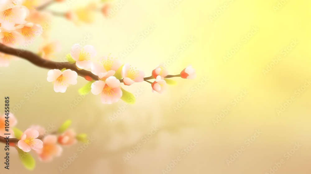 Fototapeta premium Delicate Peach Blossoms Branch Springtime Sunlight