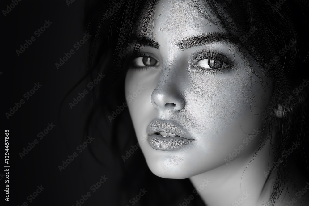 close up of a woman in black and white combination, 1970s movie style, generative ai close up of a woman in black and white combination, 1970s movie style, generative ai