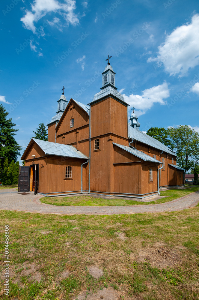 Fototapeta premium Wooden Church of St. Stanislaus in Lekowo, Masovian Voivodeship, Poland 