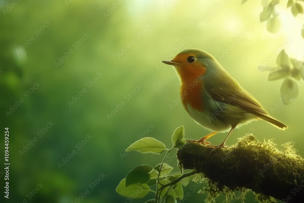 Obraz premium sparrow on a branch on green