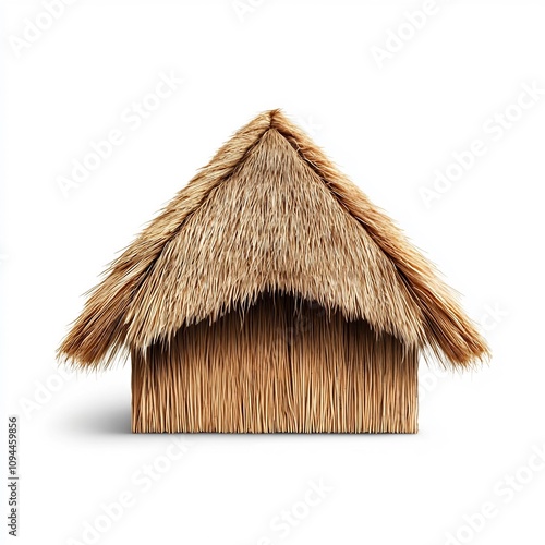 A Macro Detailed Image of a Thatched Straw House Isolated on a White Background