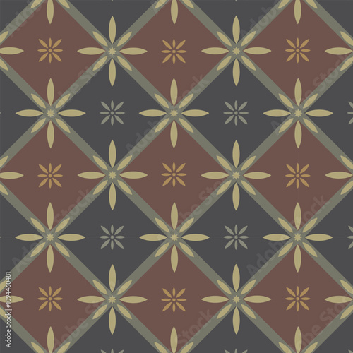 Traditional vintage lattice pattern with rosettes in dark brown dnd gray