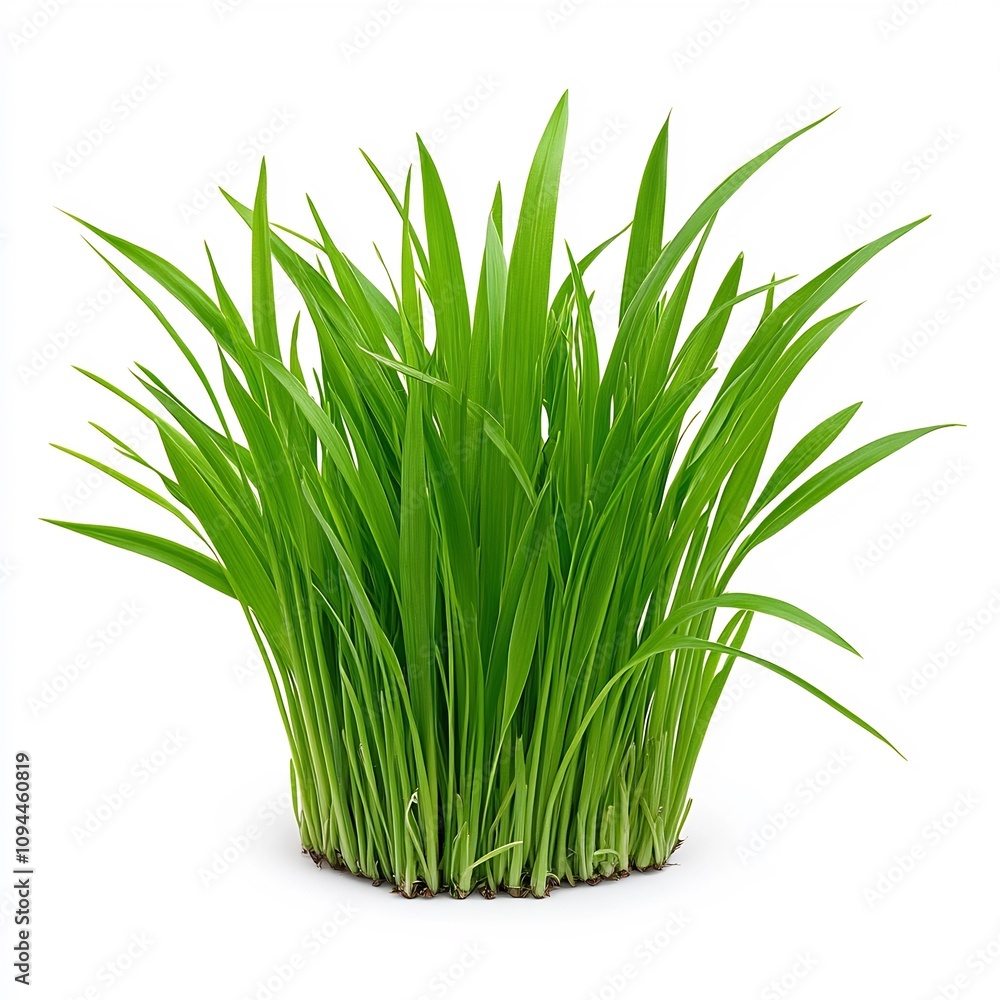 Macro Shot of Lush Green Grass Isolated on White Background Macro Shot of Lush Green Grass Isolated on White Background