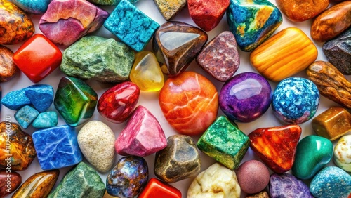 Vibrant Collection of Colorful Rocks on White Background for Nature Lovers and Earth Science Enthusiasts