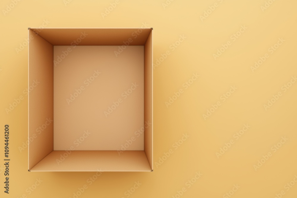 A cardboard box with a yellow background A cardboard box with a yellow background