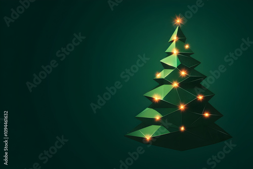 A Christmas tree made of geometric shapes and glowing lights in vector art. Geometric Christmas tree illustration.