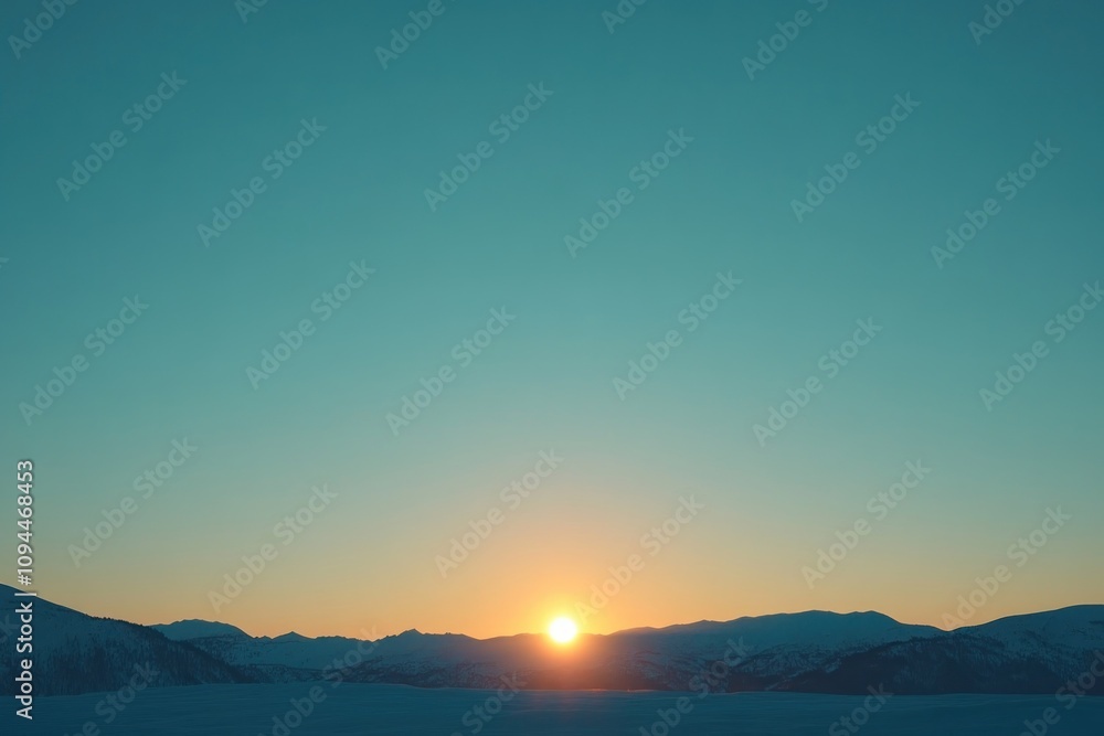 Fototapeta premium Witness the breathtaking spectacle of a horizon glowing with the early light of sunrise a vibrant sunrise paints the sky with fiery hues as the sun ascends over a snow-capped mountain range This