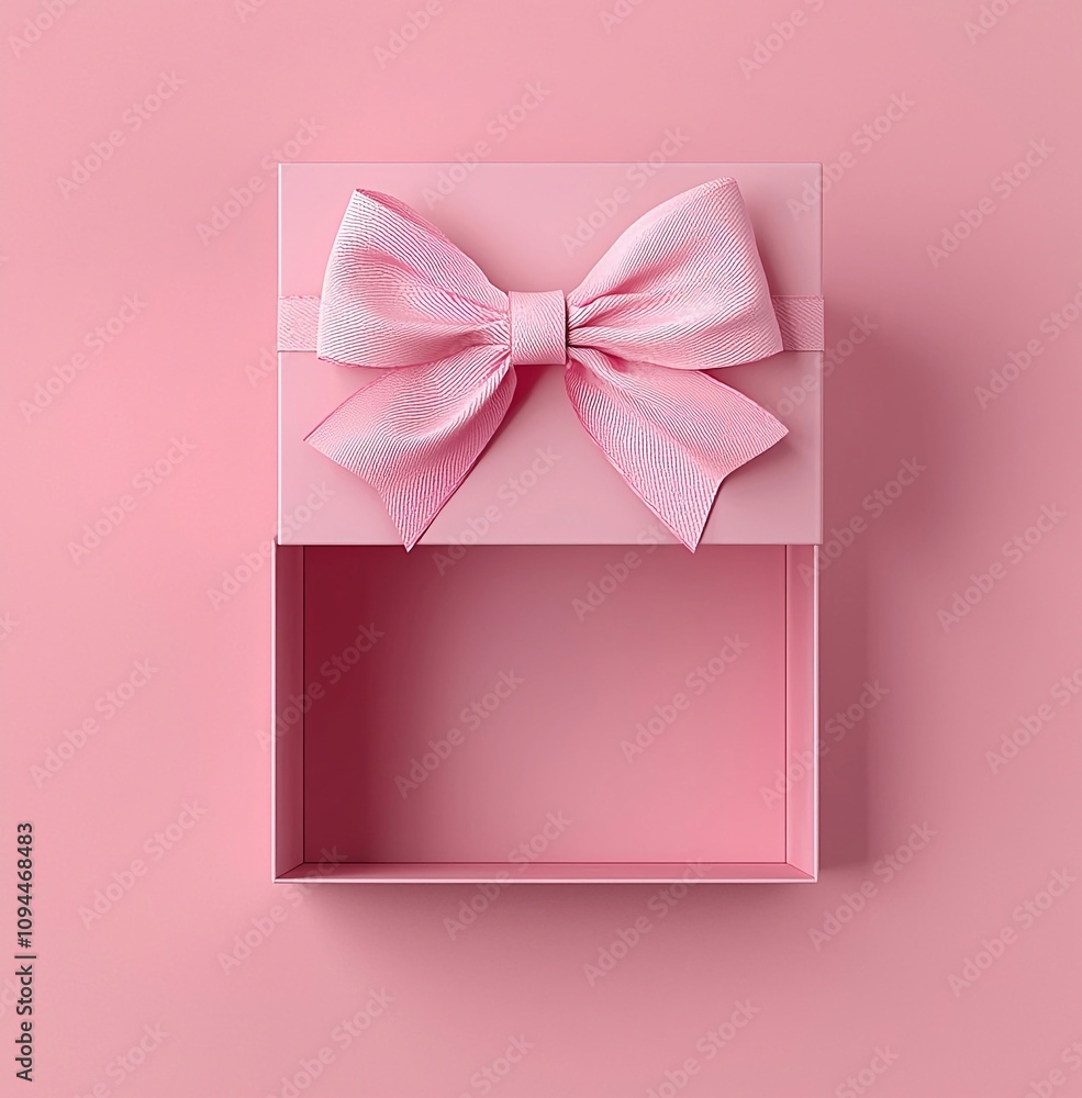 Una confezione regalo rosa, vista dall'alto, aperta con un fiocco sulla parte superiore, con uno spazio vuoto all'interno per esporre il prodotto. Una confezione regalo rosa, vista dall'alto, aperta con un fiocco sulla parte superiore, con uno spazio vuoto all'interno per esporre il prodotto.