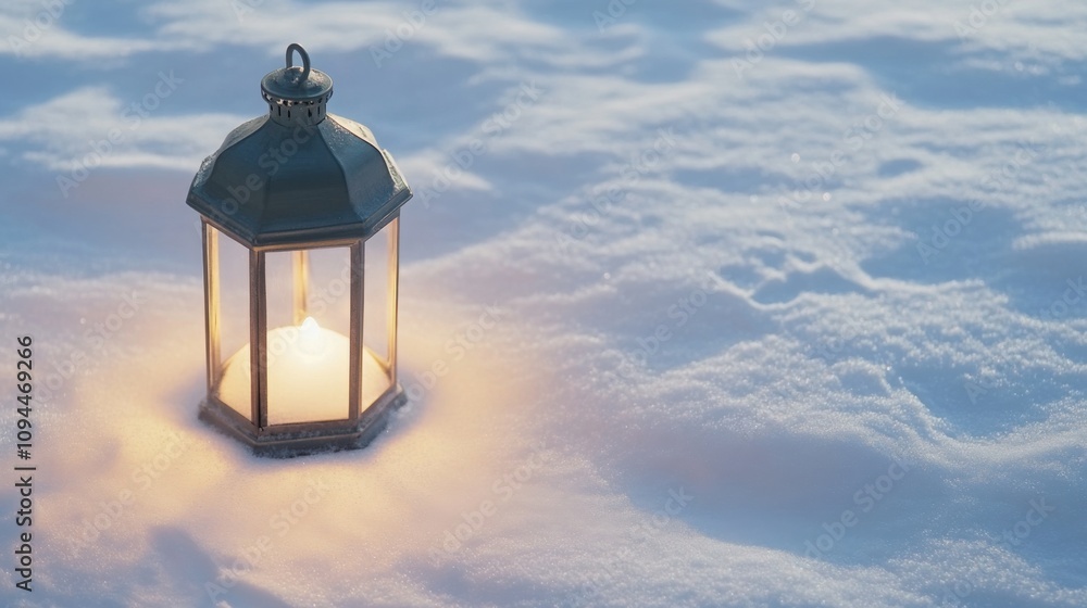 A Beautiful Lantern Illuminating Snowy Ground During Winter Evening, Creating a Cozy Ambiance in a Quiet Natural Setting with Gentle Glow and Frosty Atmosphere A Beautiful Lantern Illuminating Snowy Ground During Winter Evening, Creating a Cozy Ambiance in a Quiet Natural Setting with Gentle Glow and Frosty Atmosphere