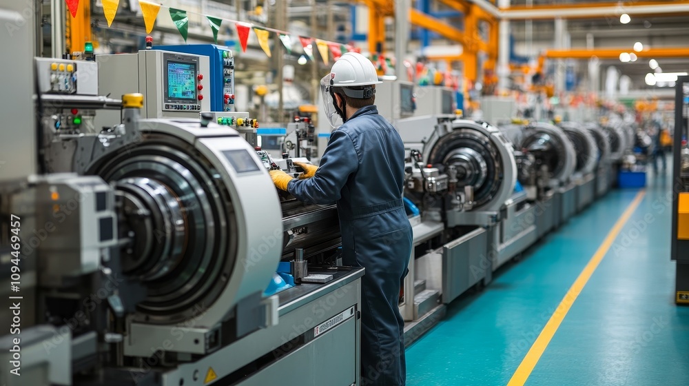 A Factory Worker Operating Machinery on an Assembly Line A Factory Worker Operating Machinery on an Assembly Line