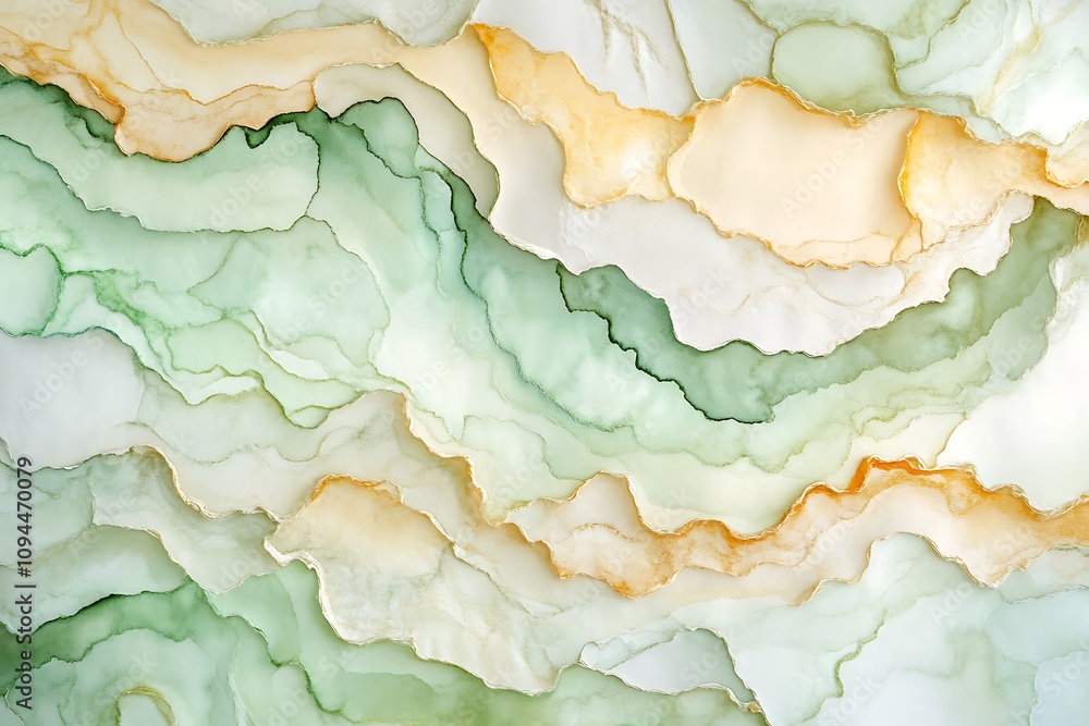 Obraz premium Abstract fluid art featuring flowing green and gold tones on a textured background.