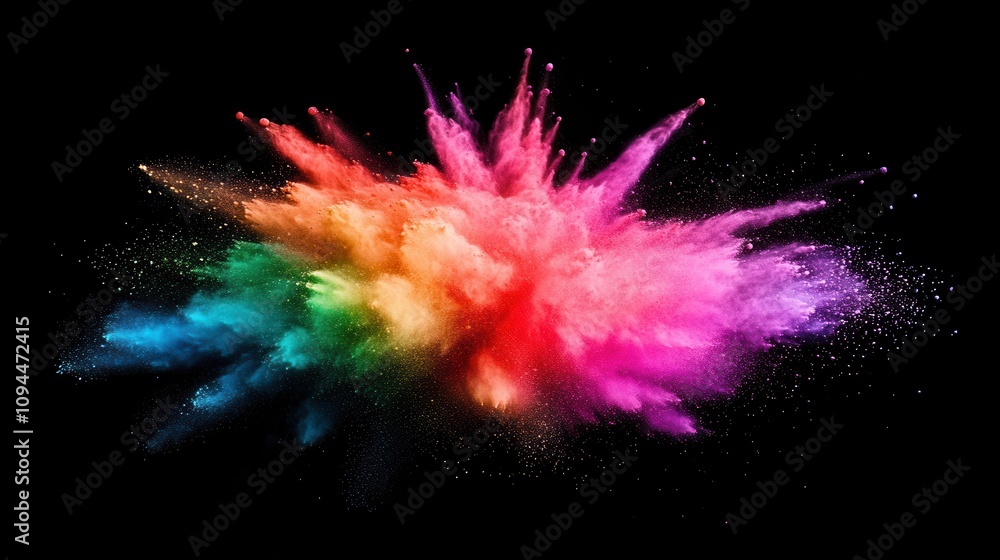 A vibrant explosion of colorful powder against a black background, symbolizing creativity. A vibrant explosion of colorful powder against a black background, symbolizing creativity.