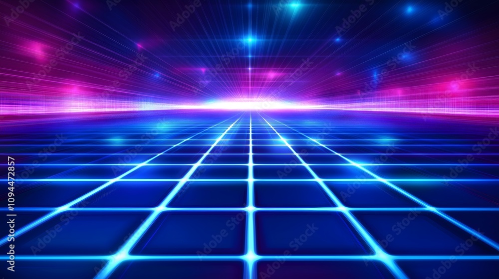 Neon Grid Retro Futuristic Sci-Fi Landscape Background Neon Grid Retro Futuristic Sci-Fi Landscape Background