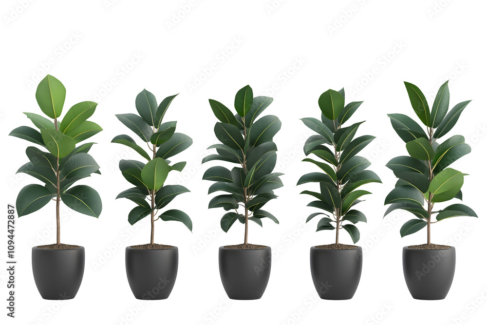 Collection set of rubber trees in pot isolated on white background. Collection set of rubber trees in pot isolated on white background.