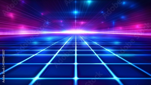 Neon Grid Retro Futuristic Sci-Fi Landscape Background