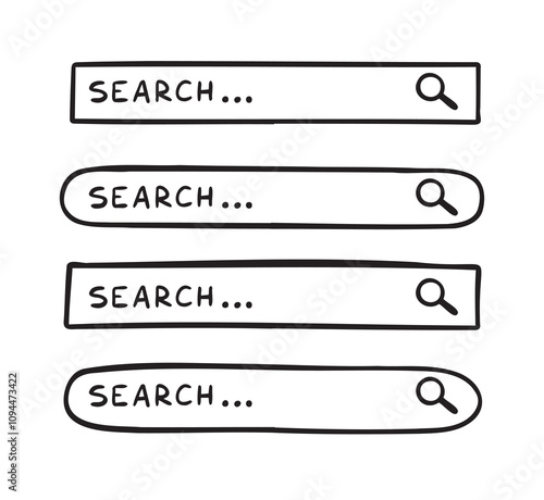 Doodle search bar hand drawn icon. Searching bars