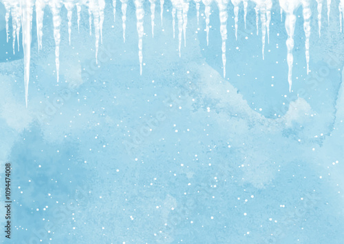 Hand painted Christmas watercolour background with hanging icicles 