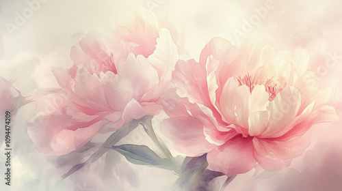 Delicate pink peony blossoms soft, gentle beauty