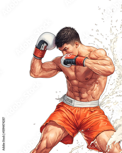 Dynamic Fusion of Muay Thai and thai boxing Art Styles: A Collection of Playful Doodles, Bold Pop Art, and Cultural for Posters, Tags, and Banners with Text Space Integration photo