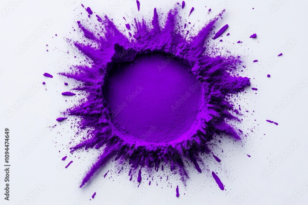 Purple powder is spread out in a circle. The color is vibrant and eye-catching. The powder appears to be a type of paint or pigment, and it seems to be used for artistic purposes Purple powder is spread out in a circle. The color is vibrant and eye-catching. The powder appears to be a type of paint or pigment, and it seems to be used for artistic purposes
