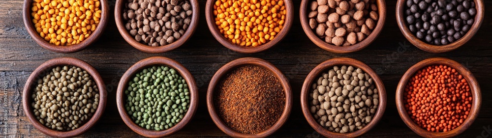 An elegant display of vibrant spices and grains in clay bowls, showcasing the rich diversity of natural flavors and colors. An elegant display of vibrant spices and grains in clay bowls, showcasing the rich diversity of natural flavors and colors.