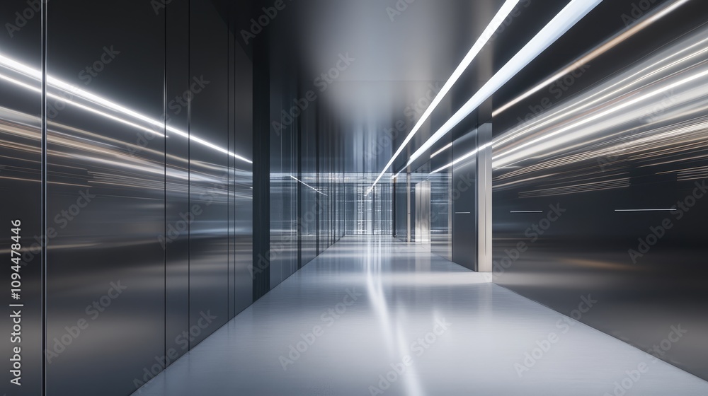 Obraz premium Modern Minimalist Interior with Reflective Surfaces