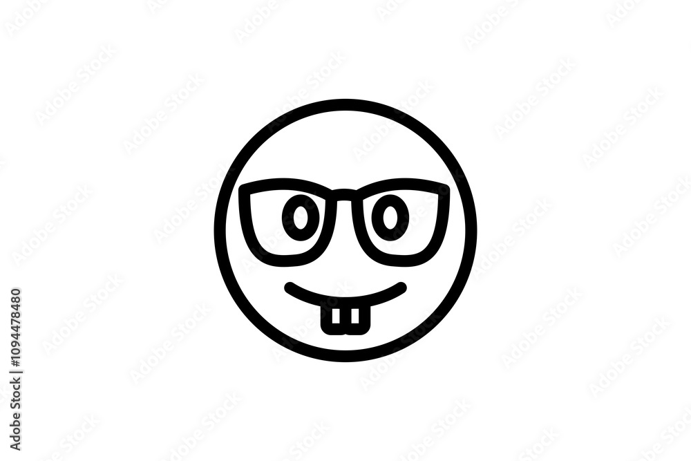 Nerd face emoji. Line art emoticon vector icon Nerd face emoji. Line art emoticon vector icon