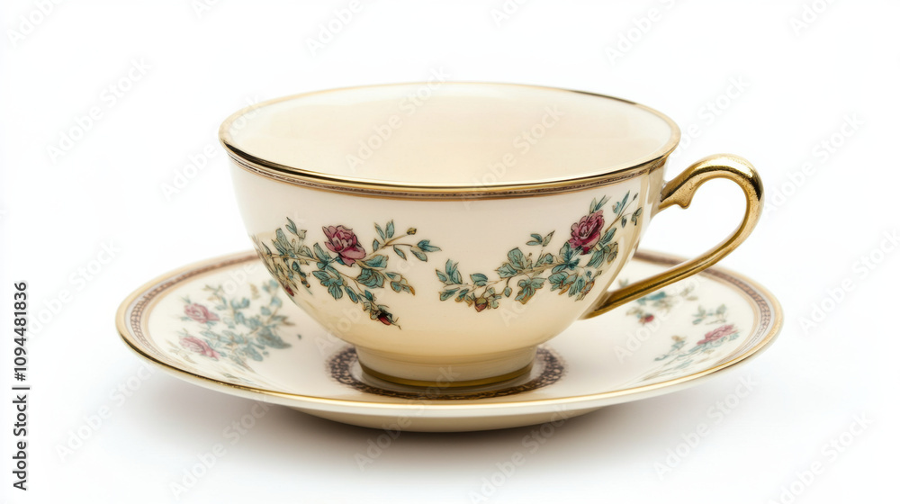 Empty teacup and saucer delicate floral pattern serene peaceful gold trim ivory porcelain tea coffee cup saucer dish tableware kitchenware homeware vintage antique elegant classic romantic calm quiet Empty teacup and saucer delicate floral pattern serene peaceful gold trim ivory porcelain tea coffee cup saucer dish tableware kitchenware homeware vintage antique elegant classic romantic calm quiet