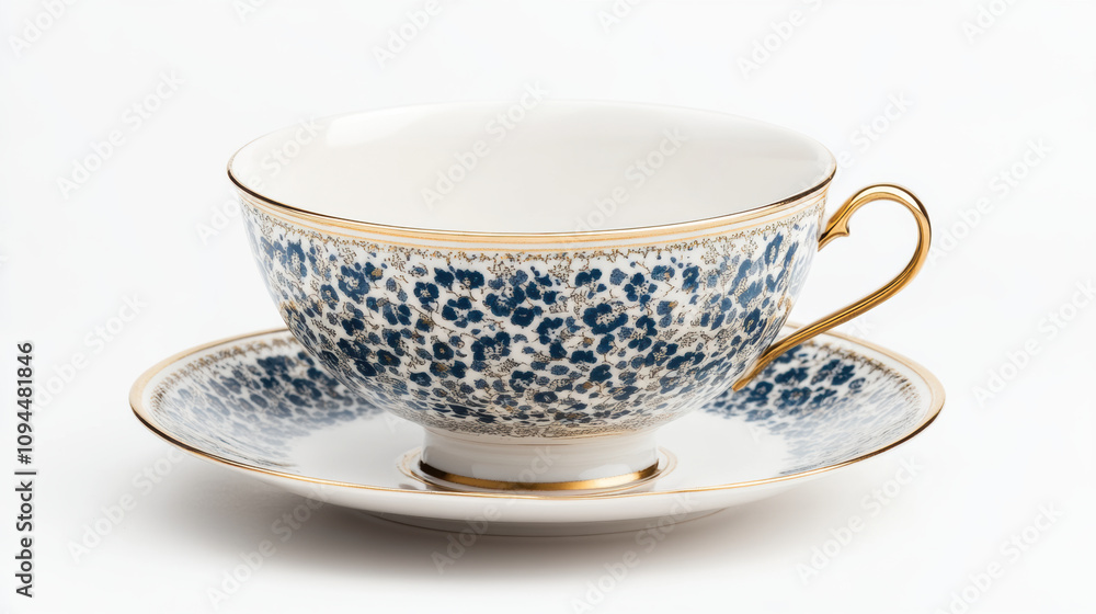 Serene empty teacup and saucer detailed view, elegant floral pattern Serene empty teacup and saucer detailed view, elegant floral pattern