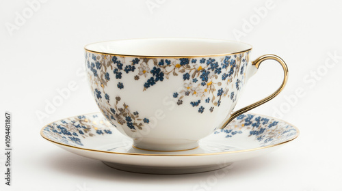 Serene empty teacup and saucer delicate floral design. feeling of quiet contemplation