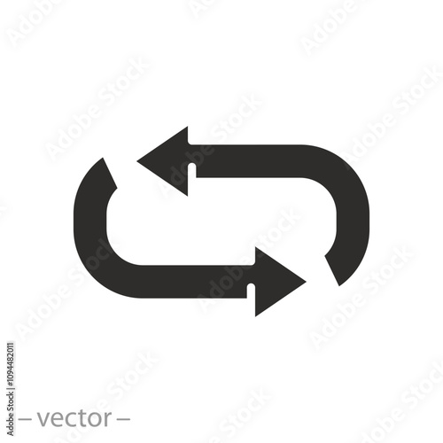 arrow refresh or branching, repeat or return flow icon, exchange pivot, oval switch, flat vector illustration