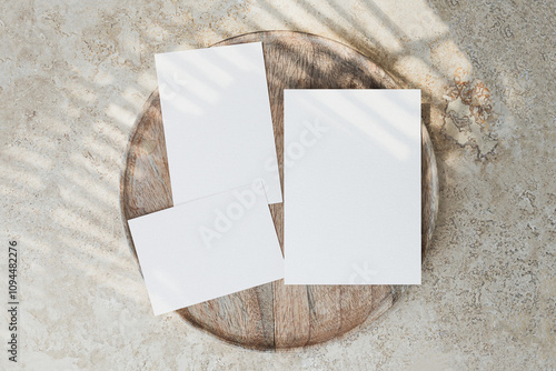 Wedding Invitation suite template mock up top view, blank cards set for graphic designs