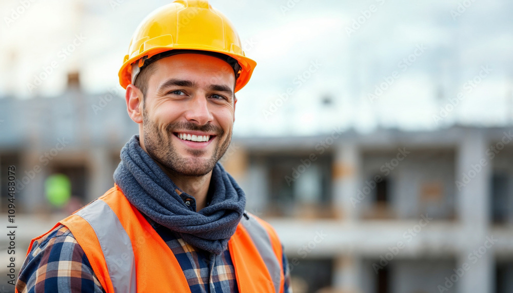 Portrait of a cheerful Young businessman construction site engineer, close up. Portrait of a cheerful Young businessman construction site engineer, close up.
