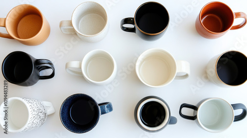 serene arrangement of empty mugs varying sizes and shapes peaceful and simple still life