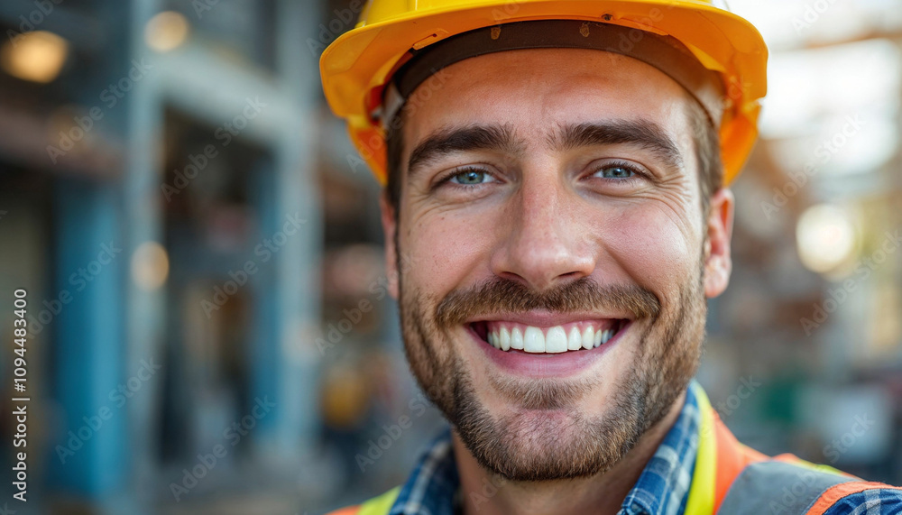 Portrait of a cheerful Young businessman construction site engineer, close up. Portrait of a cheerful Young businessman construction site engineer, close up.