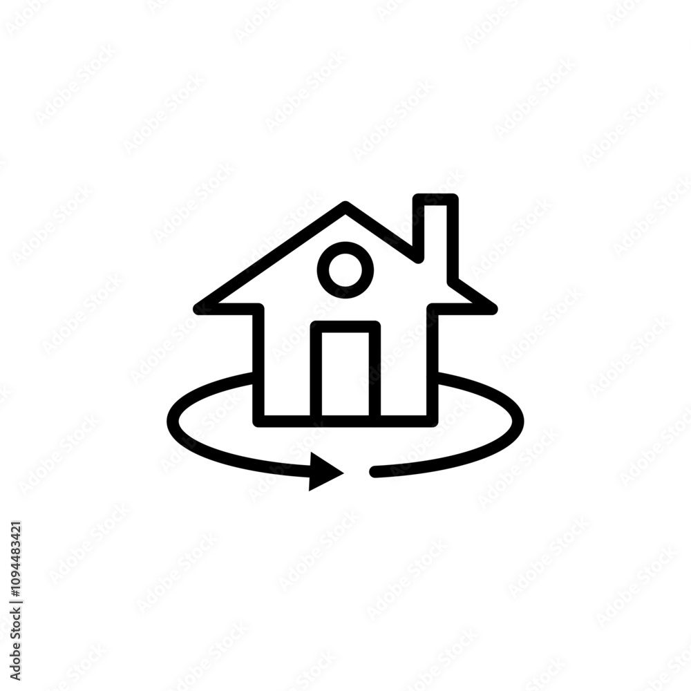 360 degree house icon Black and white outline vector 360 degree house icon Black and white outline vector