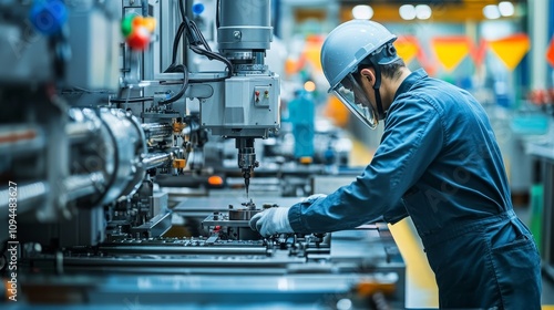 A Male Industrial Worker Operating Machinery in a Factory Setting