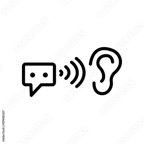 Active listening icon Black and white outline vector