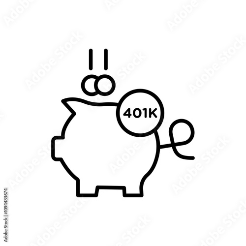 401k retirement savings icon Black and white outline vector