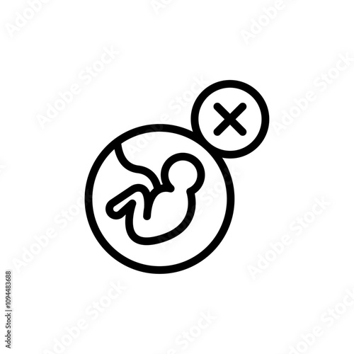 Abortion of fetus icon Black and white outline vector