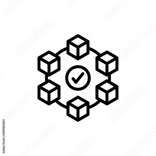 Blockchain technology icon Black and white outline vector