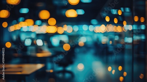 Blurred Office Space with Warm Light Bokeh Effect