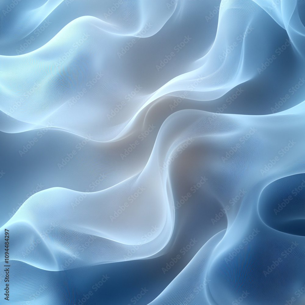 Fototapeta premium Abstract background with smooth waves creating a frosted glass effect, soft blue and transparent shades, illusion of 3D volume, modern minimalism