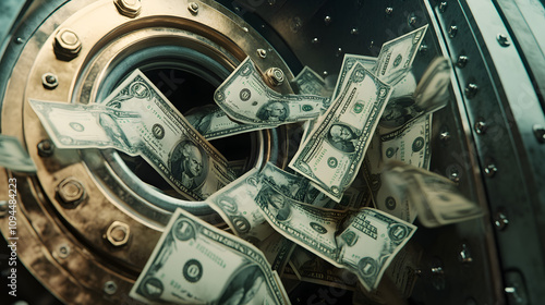 A symbolic image of a bank vault partially open with dollar bills flowing out to represent interest earnings.