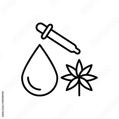 CBD oil drop icon Black and white outline vector